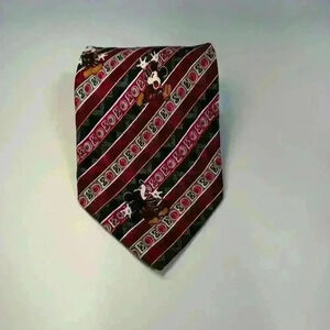 Mickey Mouse The Disney Store 100% Silk Multicolor Stripped Red Blue Tie